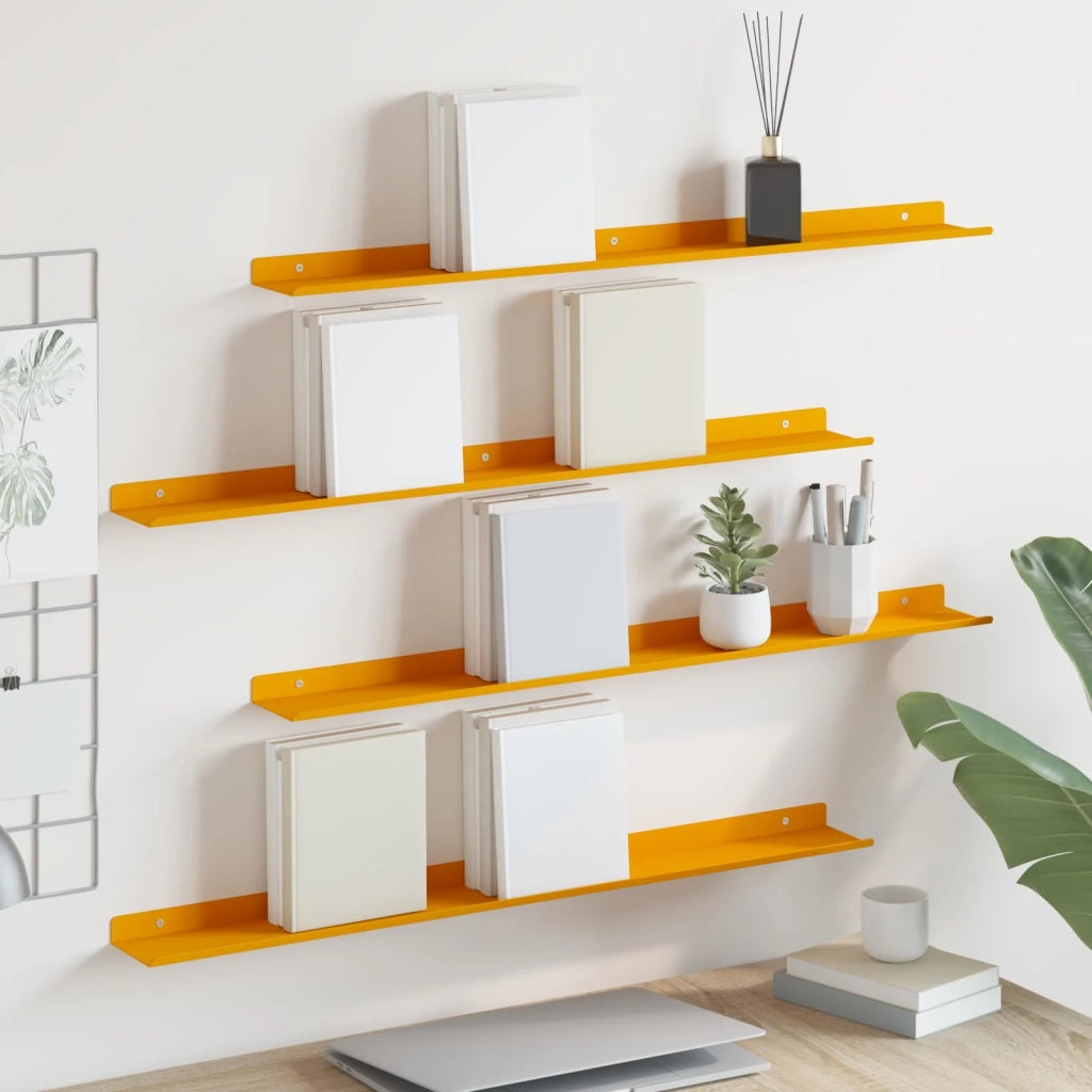 Mensola sospesa 4 pcs Giallo senape 80 x 9 x 2,5 cm Acciaio 8003979