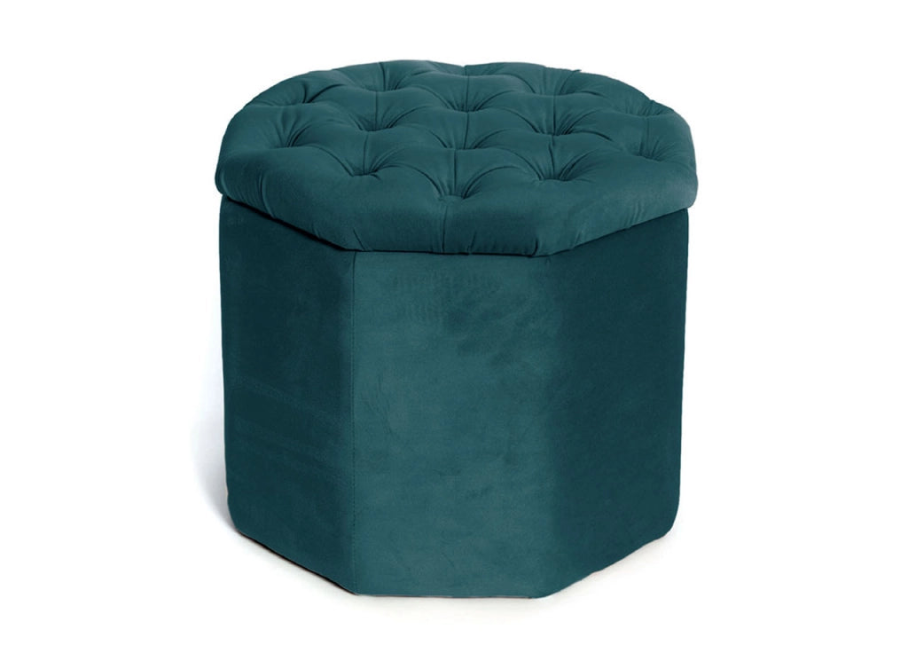 Pouf Salotto Contenitore Imbottito Trapuntato Ottagonale Velvet Tinta Unita - Pouf - Petrolio