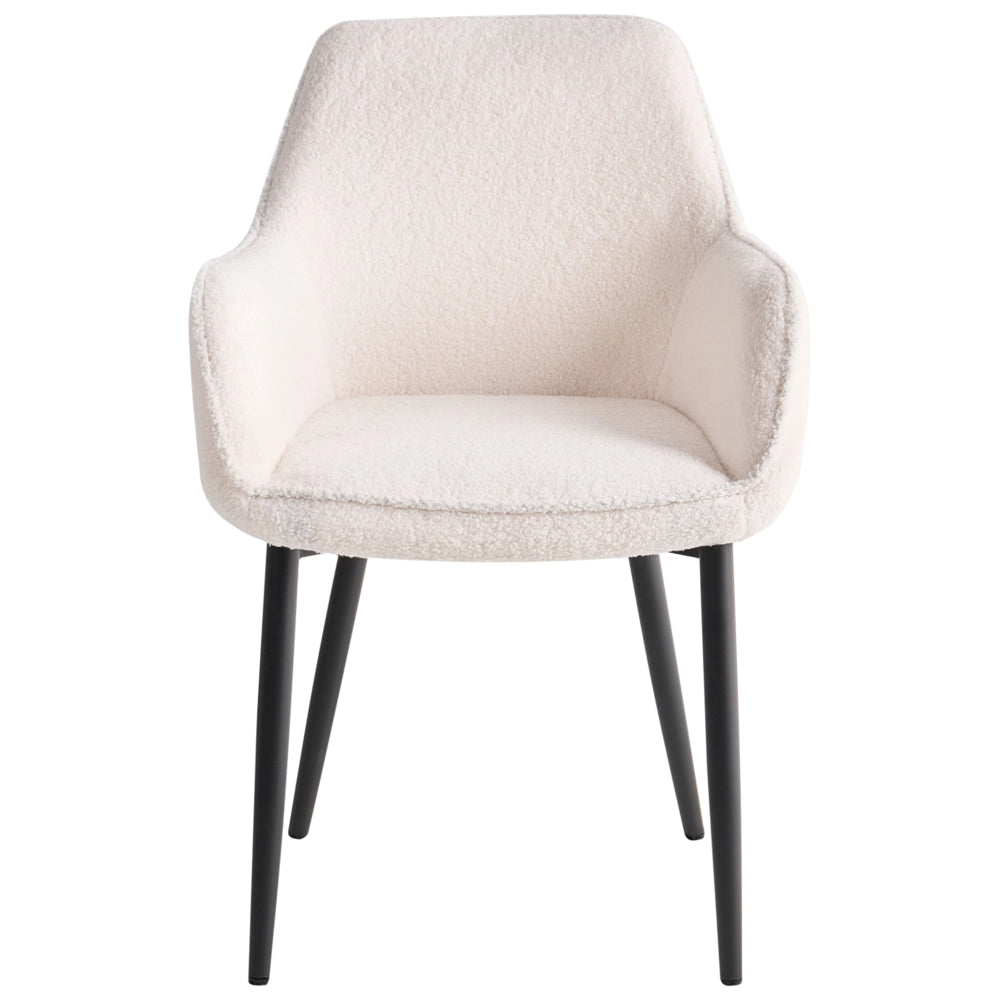 Set di 2 sedie da pranzo in tessuto bouclè bianco braccioli schienale intagliato gambe in metallo moderna industriale