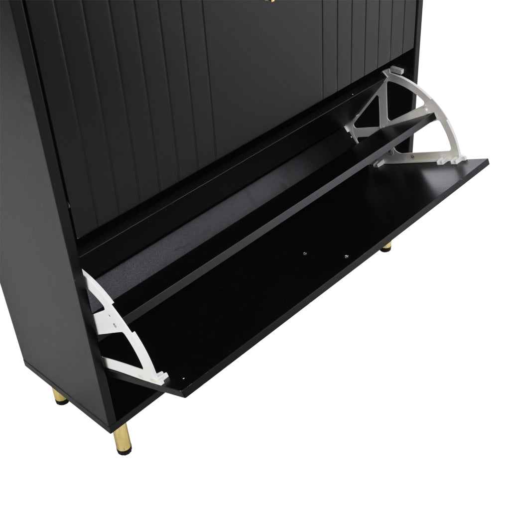 Scarpiera con 3 ante e ripiani regolabili, vano superiore, per ingresso, in MDF, nero, 80 × 23 × 123,5 cm