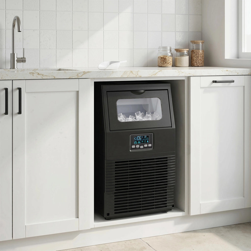 Macchina per Ghiaccio Autonoma 30 kg/24H ¨C zephmum ¨C 4 kg Serbatoio, Timer, Acciaio, Nero