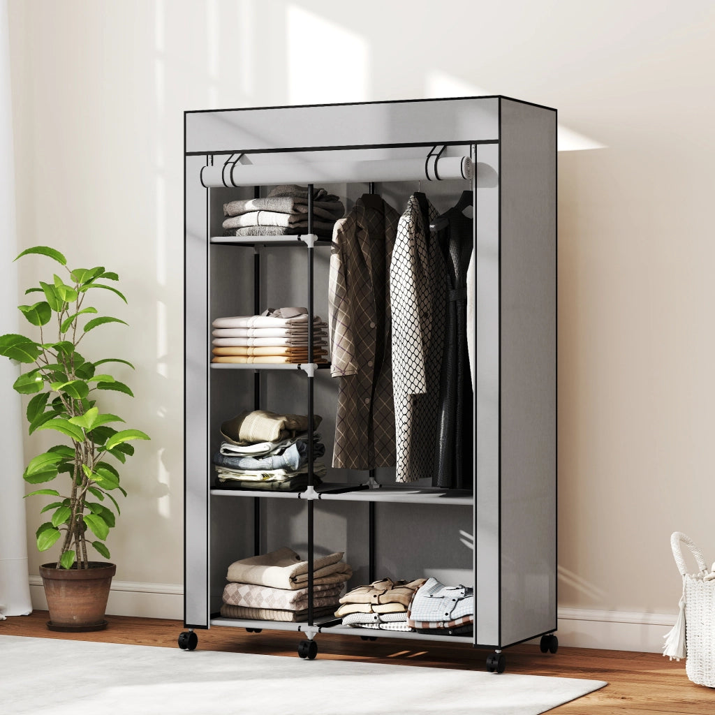 Armadio portatile con ruote e ripiani ¨C Zephmum ¨C Grigio 103x43x162,5 cm