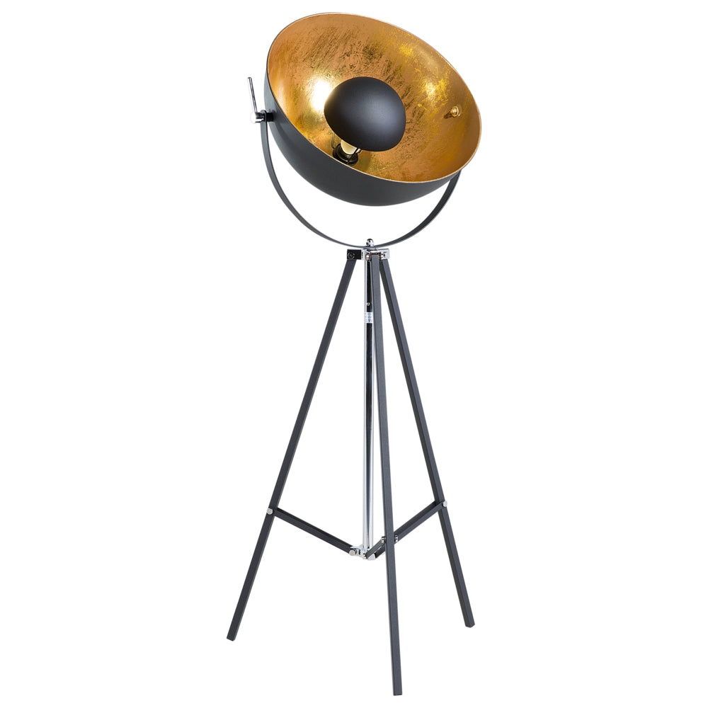 Lampada da Terra Nera con Metallo dorato 165 cm Base Treppiede Paralume Orientabile Design Industriale