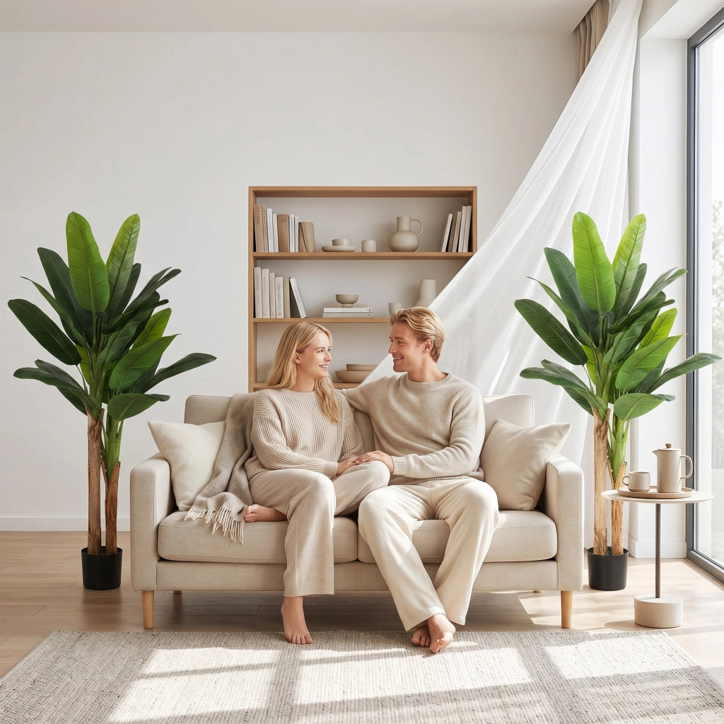 2 Piante Artificiali Banano in Vaso ¨C zephmum ¨C Verde, 150 cm