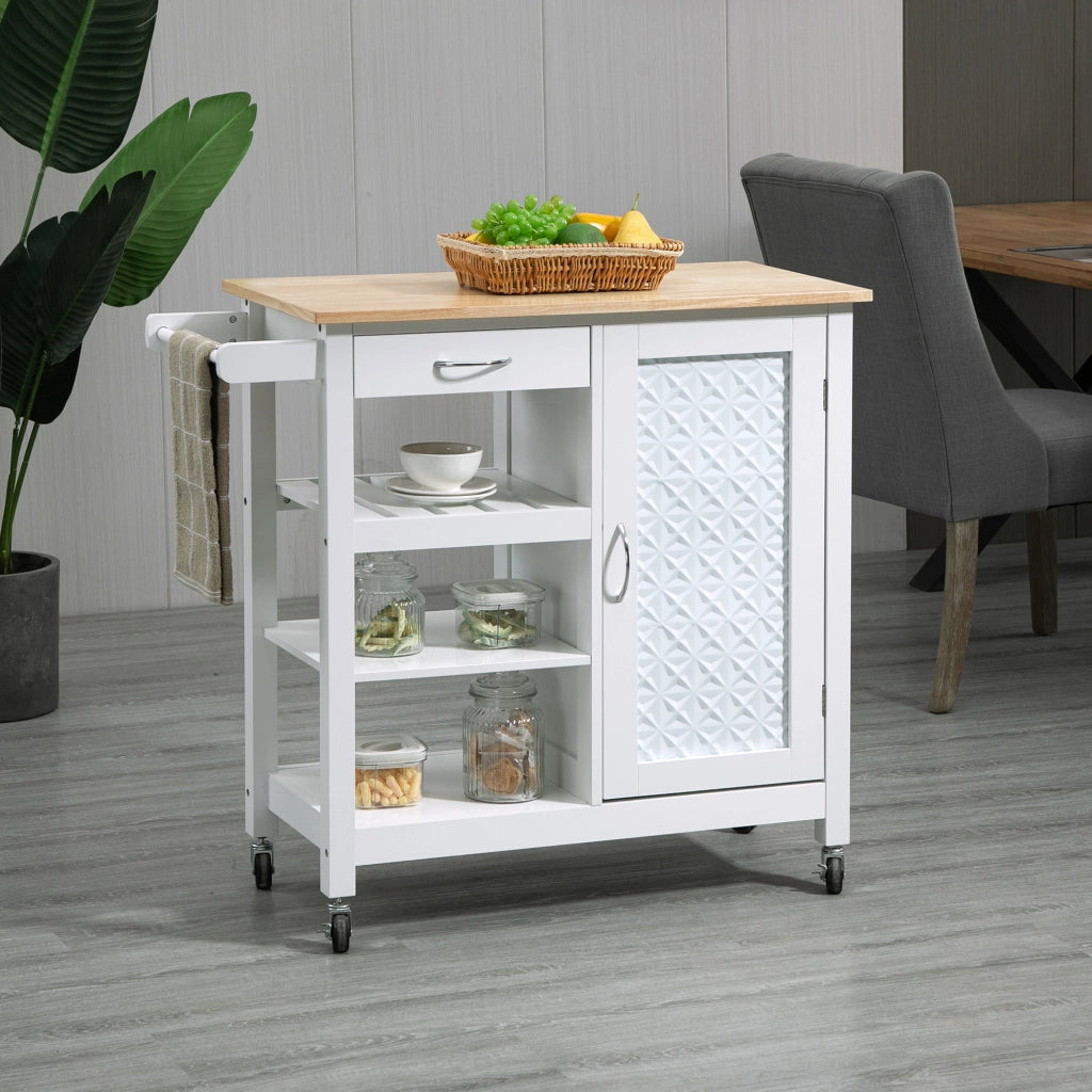 Carrello da Cucina con Cassetto e Armadietto ¨C Xylo ¨C 92x40x84cm Bianco