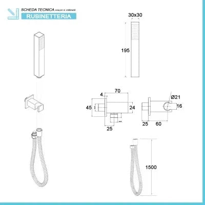 Set doccia nero opaco con braccio soffione rettangolare 30x20 e kit doccia