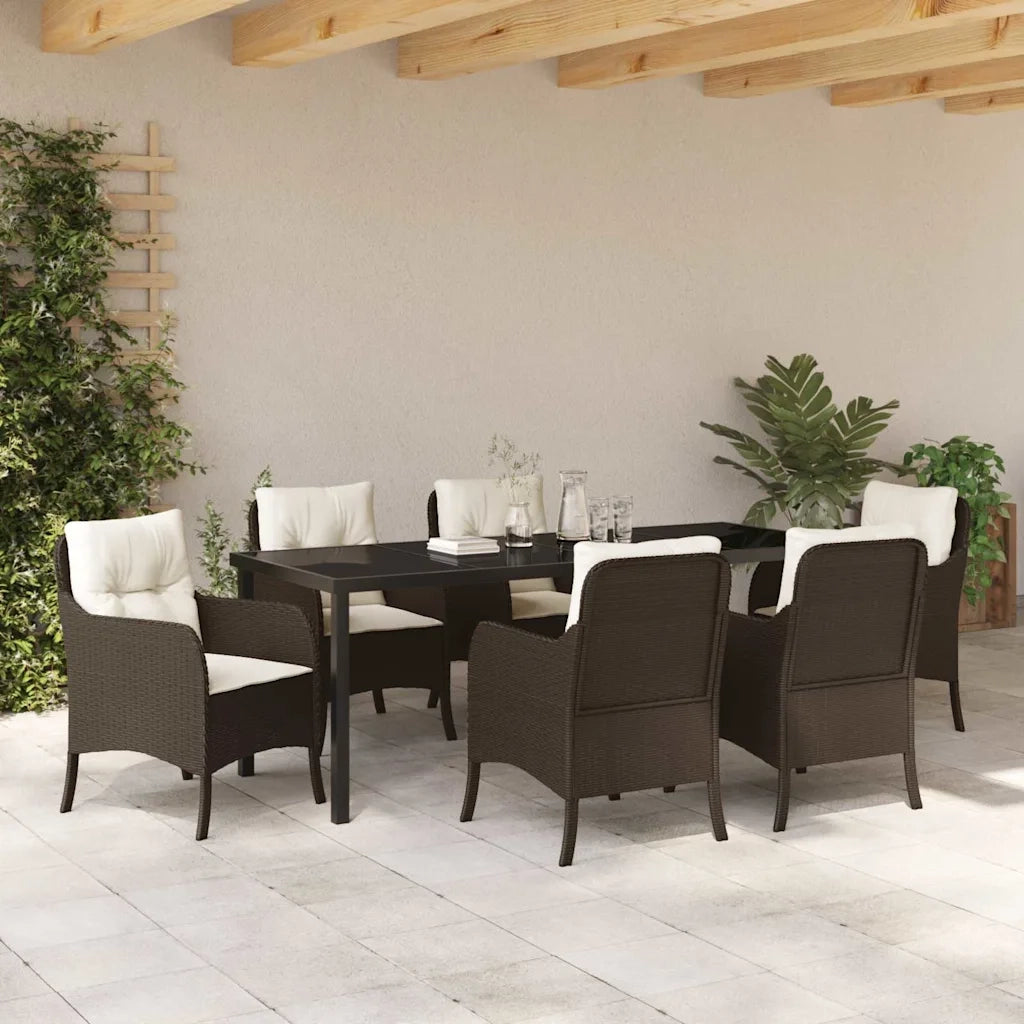 Set da Pranzo per Giardino con cuscino 7 pcs Marrone polyrattan 3380160