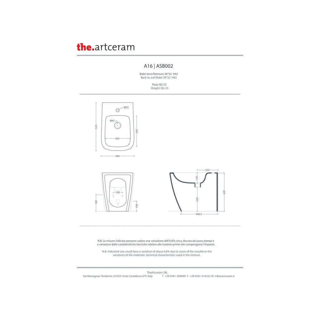 Bidet Da Terra The ArtCeram Bianco Lucido "A16"