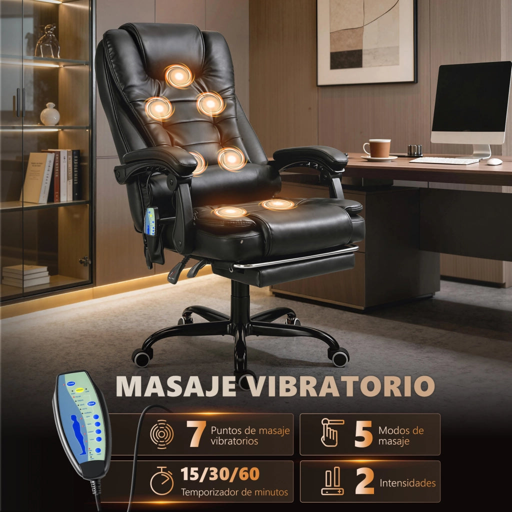 Sedia da Ufficio con Massaggio e Poggiapiedi Retrattile ¨C Zephmum ¨C Nero, Tessuto PU, Altezza Regolabile