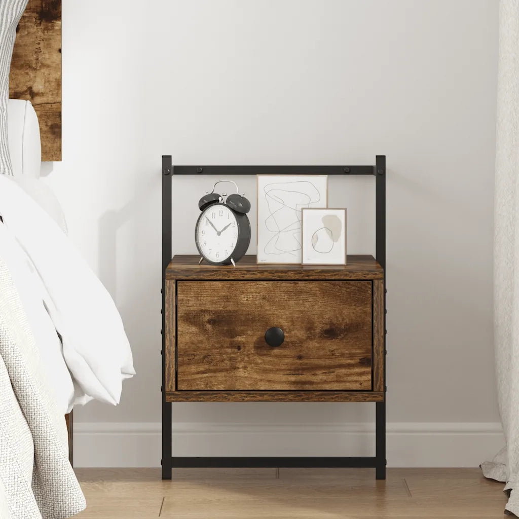 Comodino | Armadio da Notte | Mobiletto da notte a Muro Rovere Fumo 35x30x51 cm Legno Multistrato
