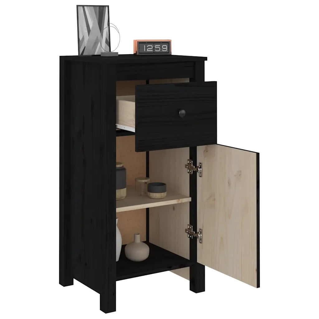 Credenze 2 pz | Madia | Buffet da pranzo | Armadio da pranzo Nere 40x35x80 cm in Legno Massello di Pino