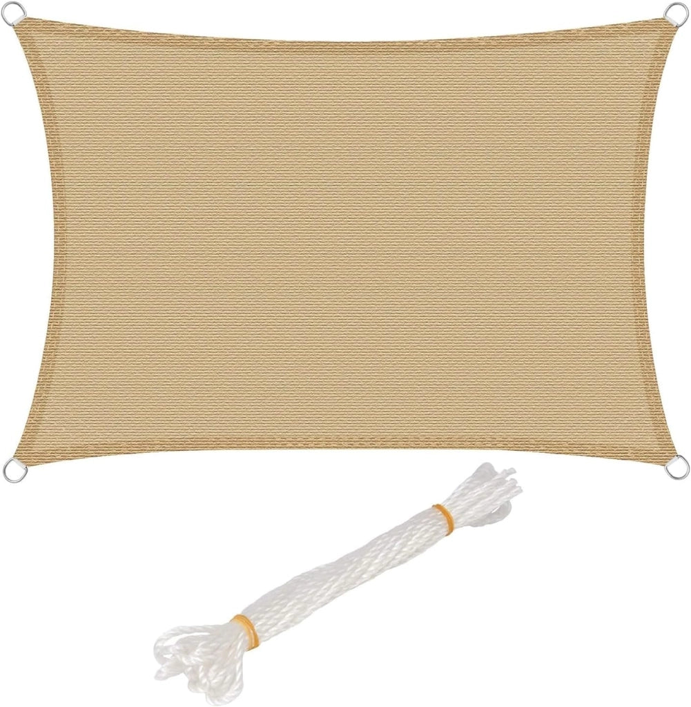 GZS1188sd9 Tenda a Vela Parasole Rettangolare Telo da Sole in HDPE Protezione Solare Respirante Anti UV Giardino Esterni Sabbia 5x7m