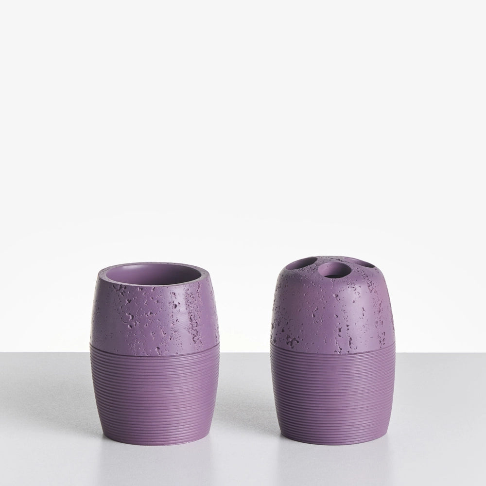 Set di 5 accessori per il bagno Dispenser per portasapone Spazzola da toilette Porta spazzolini viola stile elegante