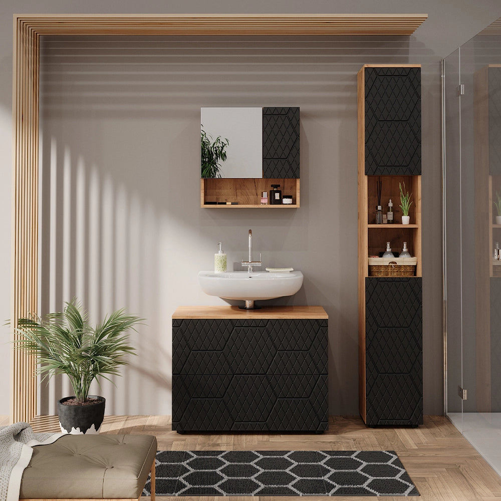 Vicco Set mobili bagno Antracite con struttura a nido d'ape 3 pezzi, con cassettiera e colonna