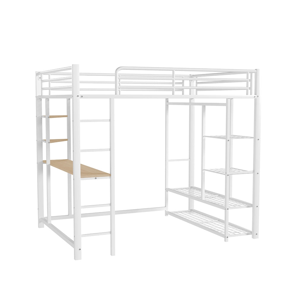 Letto singolo per bambini con scala e scrivania - Xylo - 90x200 cm - Bianco - Con spazio di archiviazione