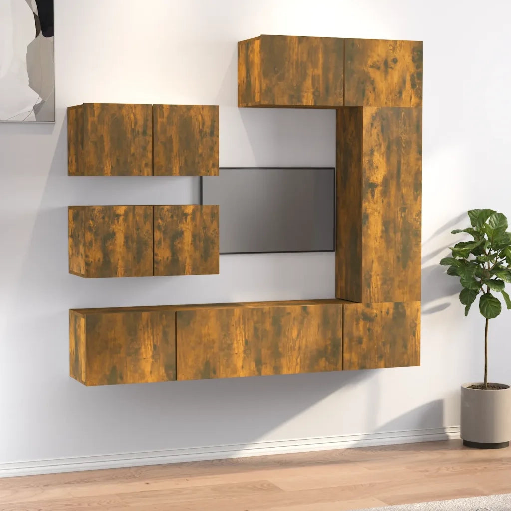 Set di Mobili Porta TV 6 pz Rovere Fumo in Legno Multistrato cod mxl 12123