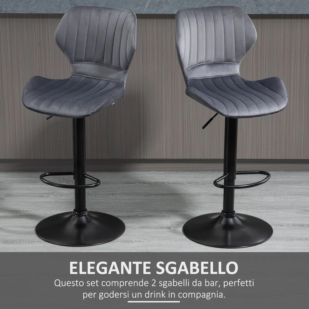 SET 2 SGABELL CON SCHIENALE E ALTEZZA REGOLABILE INDUSTRIAL GRIGIO-NERO
