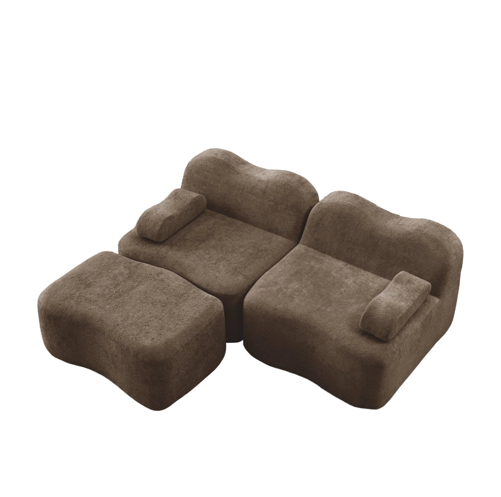 Divano modulare angolare in velluto marrone con pouf; 192x167x70 cm; senza montaggio