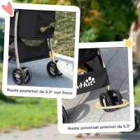Passeggino per Cani Pieghevole con Trasportino Rimovibile e Tettuccio, 82x49.5x98cm, Nero