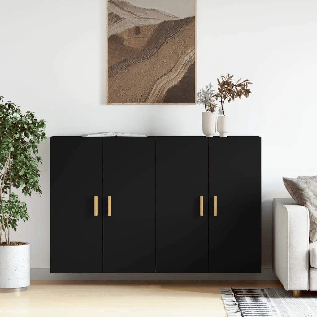 Armadietti a Parete 2 pz Neri in Legno Multistrato 3197874