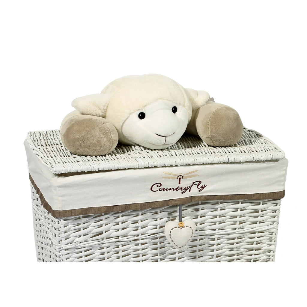 Set 5 cesti in vimini bianco Sheep I con baule portaoggetti, tema pecorella