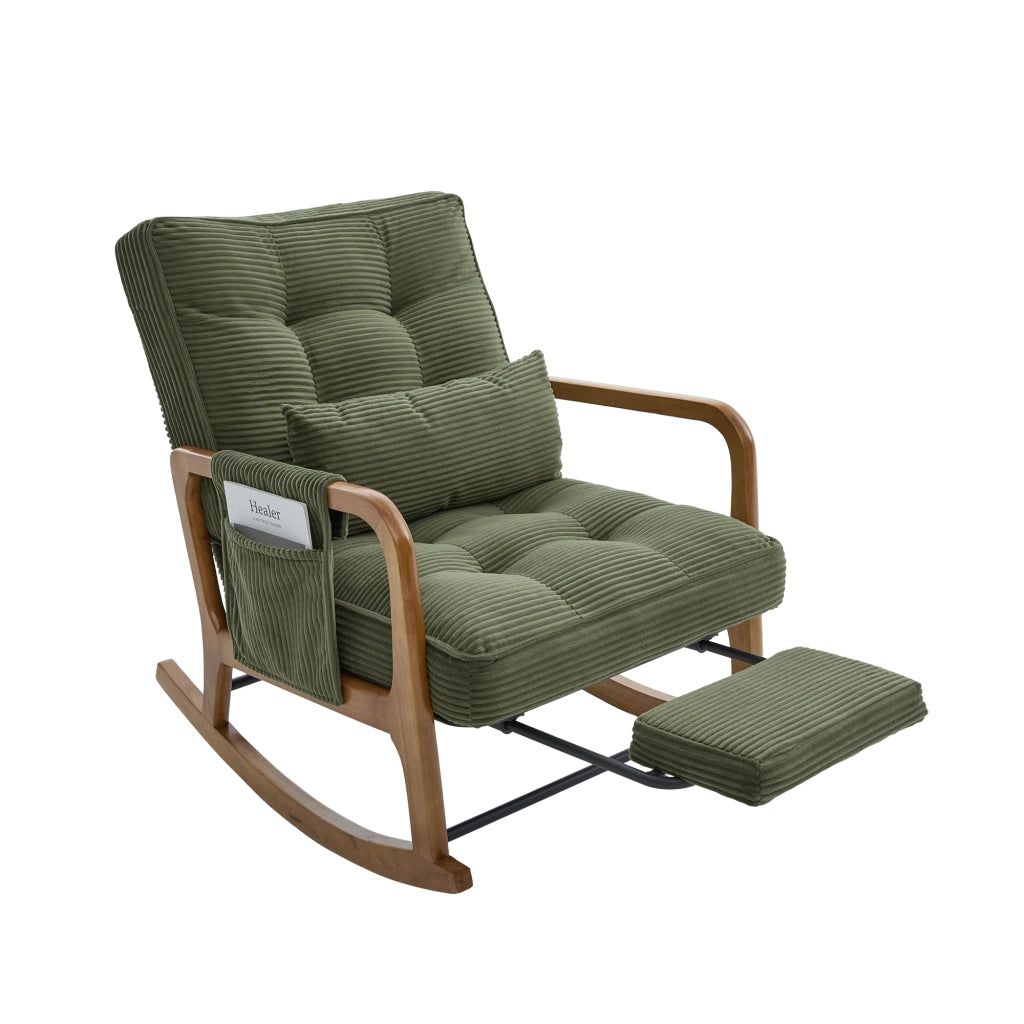 POLTRONA a dondolo con poggiapiedi 70x80x92 cm in velluto a coste verde
