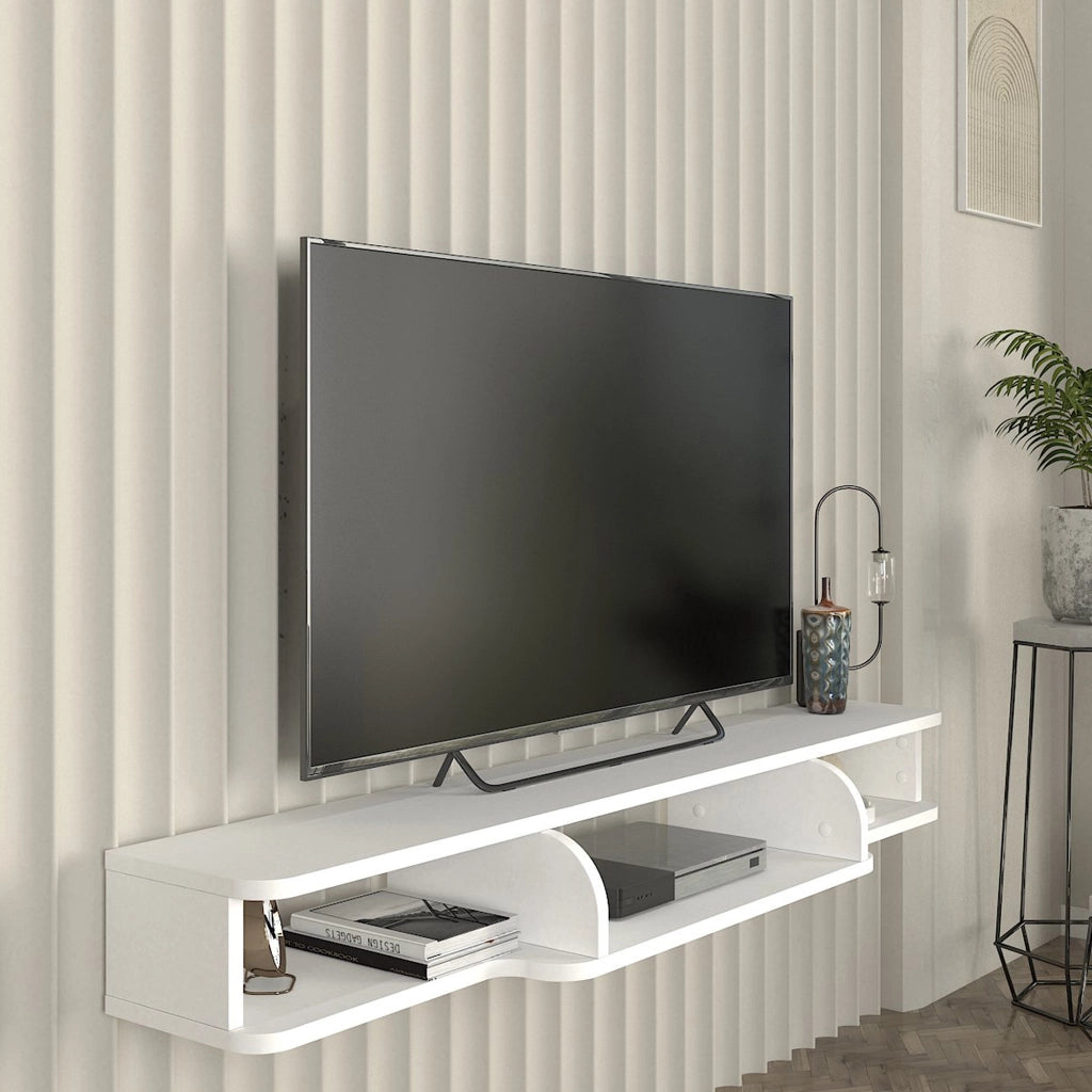 Mensola Porta TV Sospesa Aar con Scomparti Aperti 135 x 30 x 16 cm - Bianco [en.casa]