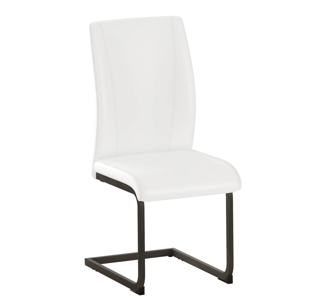Set di 2 sedie da pranzo in similpelle bianca con gambe in metallo nero; design ergonomico