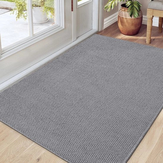 Tappeto di ingresso antiscivolo da 81 x 122 cm lavabile - Tappeto di ingresso assorbente per interni - Tappetino di ingresso per scarpe bagnate - Grigio
