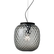OBAN Sospensione Nera con Vetro Balloton Fumè E27 IP20 - Lampada di Design Elegante - Struttura in Metallo e Vetro Soffiato