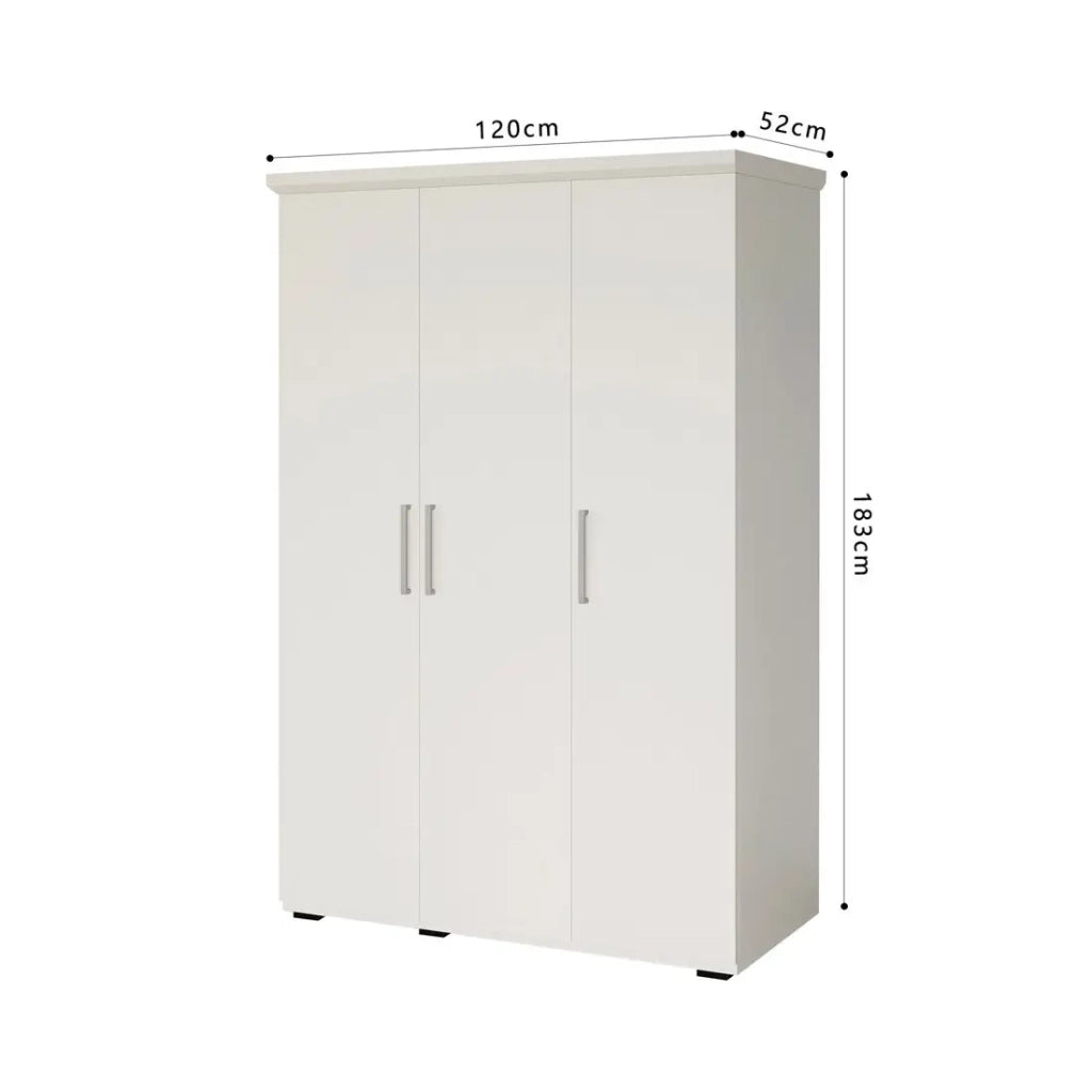Armadio TOM 3 porte bianco opaco con guardaroba 120 cm
