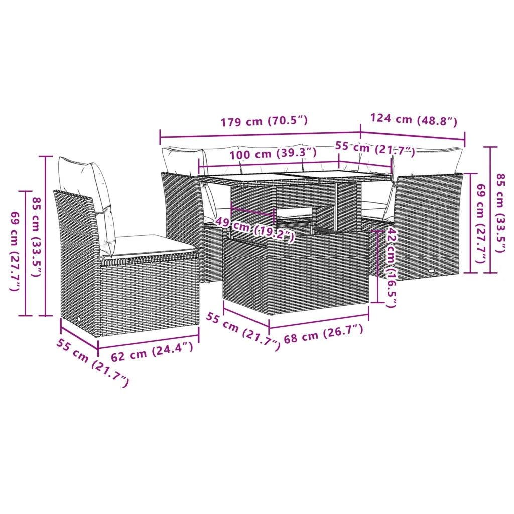 Set Divano da Giardino 6 pz con Cuscini Nero in Polyrattan 3266586