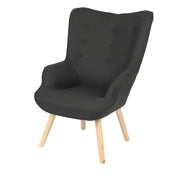 Poltrona da salotto in tessuto nero con piedi in legno collezione ENJOY. Stile scandinavo.