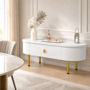 Tavolino da caffè con 2 cassetti; angoli arrotondati; bianco e oro; 108x50x40 cm