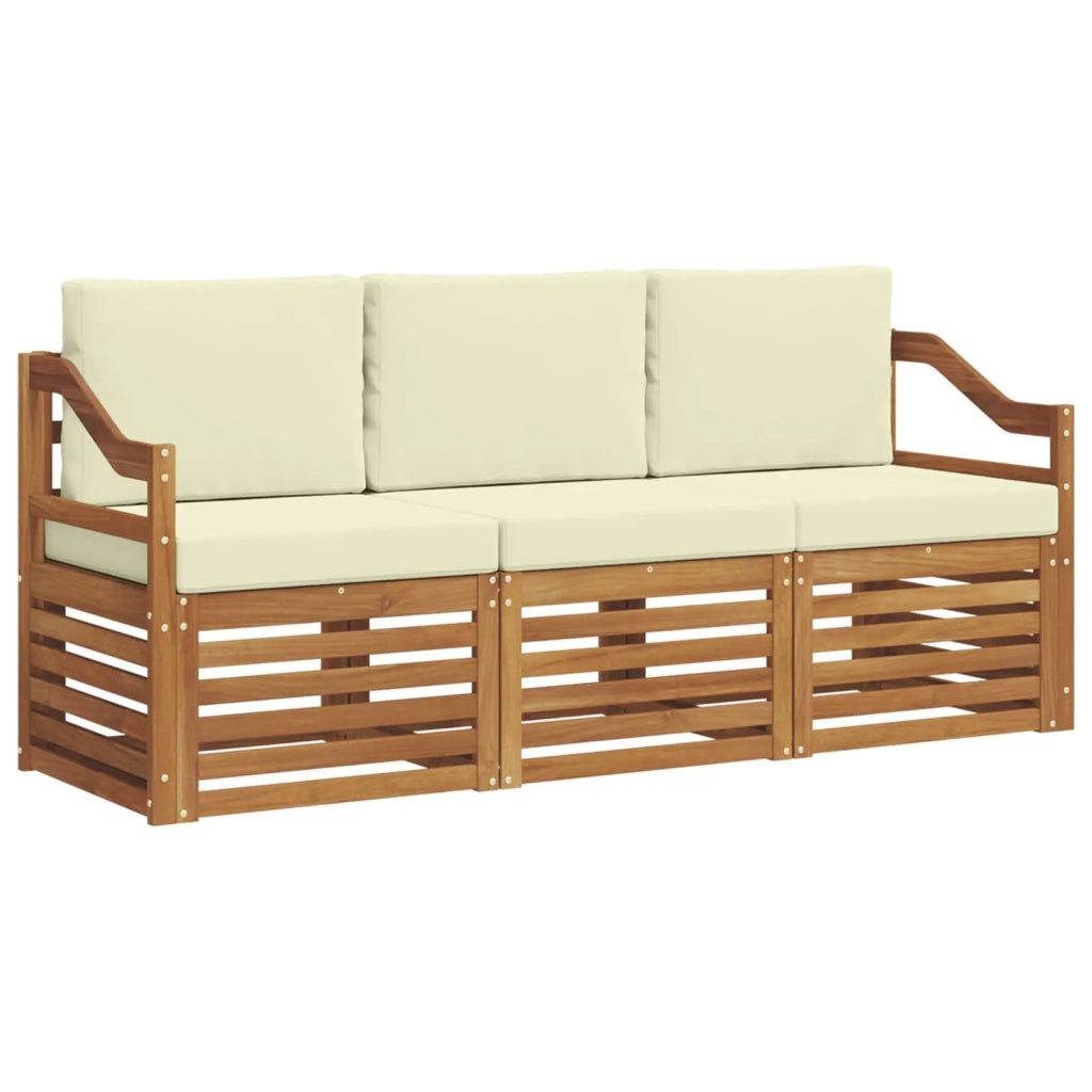Set divani 3 pz Naturale e Crema Legno di Acacia Massello 3374305