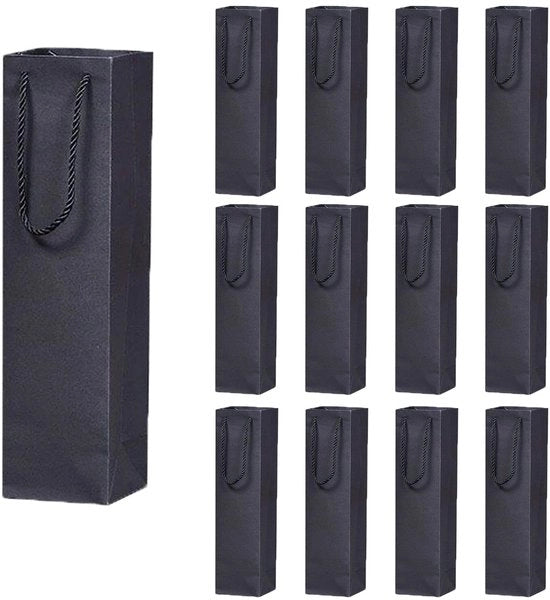 Set di 12 Sacchetti di Carta - Sacchetti di Vino Reutilizzabili - Tasche per Regalo con Maniglia - Dimensioni 35 x 9 x 9 cm - Set di Sacchetti di Regalo