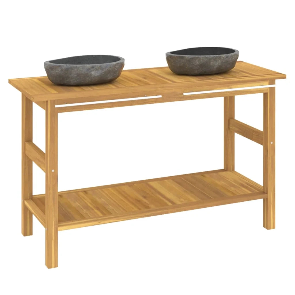 Mobile bagno e lavandini in pietra 132 x 45 x 75 cm teak massello 02_0006556