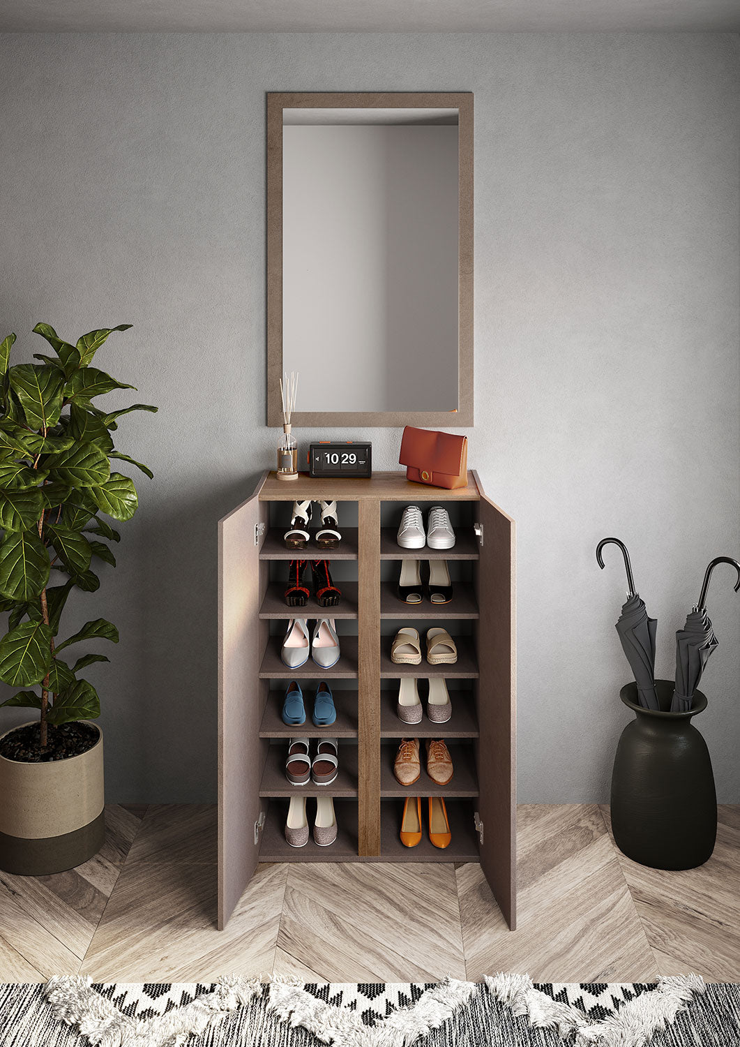 Mobile Multiuso 2 Ante con 5 Ripiani 70x35x111 cm Frame Bronzo e Mercure