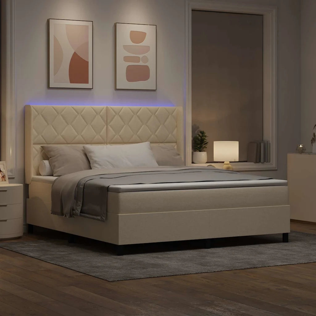 Letto a molle con materasso Crema 180 x 200 cm Tessuto 3343586