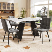Tavolo da pranzo allungabile con 4 sedie in velluto piano in MDF effetto marmo bianco nero 159 × 74 × 77 cm