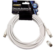 Cavo antenna tv spina/presa bianco 5m + adattatore spina/spina