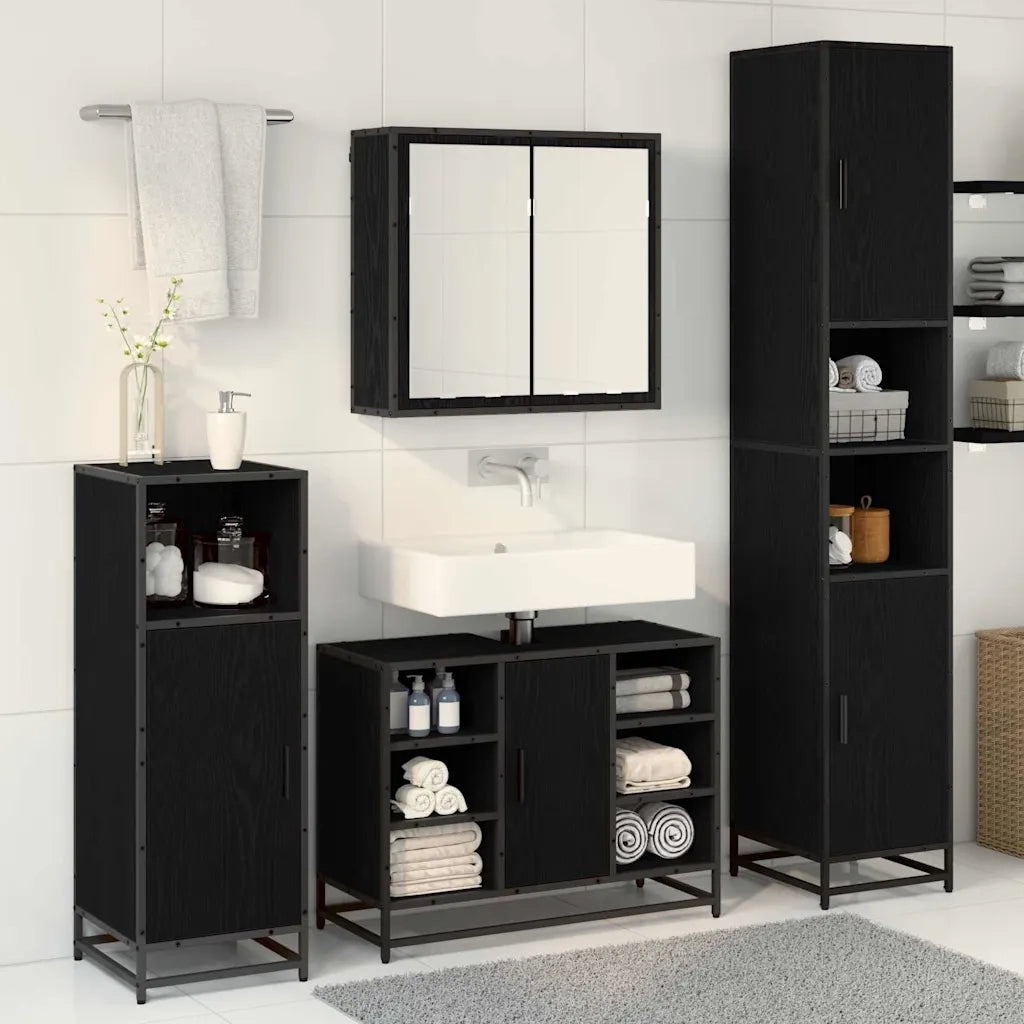 Set di mobili per il bagno 4 pcs Rovere Nero Legno multistrato 3402353