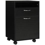 Mobiletto portadocumenti su ruote, nero, 40x35x60 cm con cassetto, per ufficio e home office, salvaspazio e funzionale.