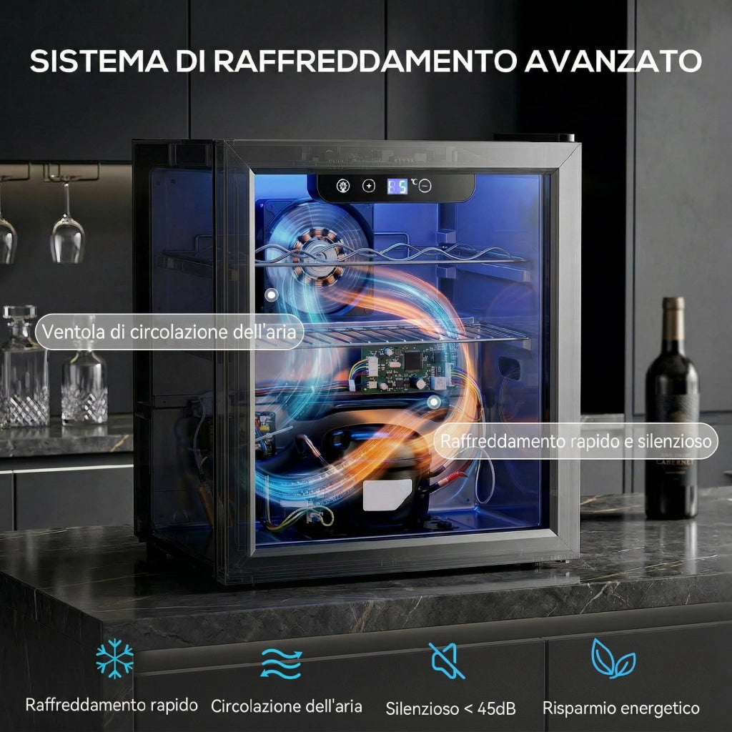 Cantinetta Vino Refrigerata 12 Bottiglie 36L Temperatura Regolabile 4-16°C con Vetro Anti UV Nero