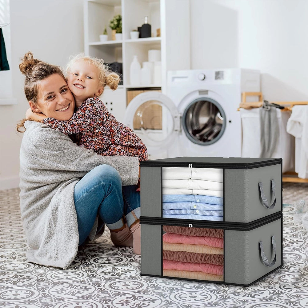 Set 4 Contenitori Pieghevoli 48L con Manici Rinforzati e Finestra Trasparente