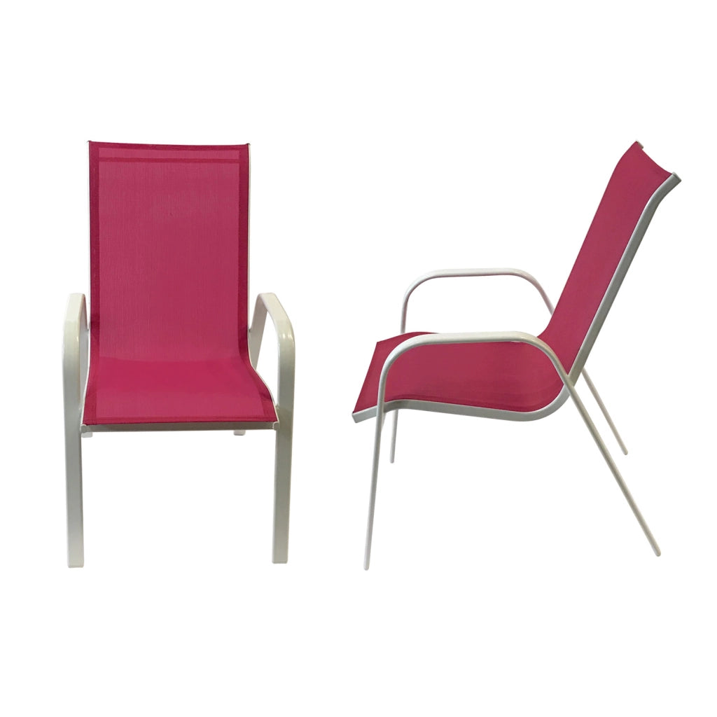 Set di 8 sedie MARBELLA in textilene rosa - alluminio bianco