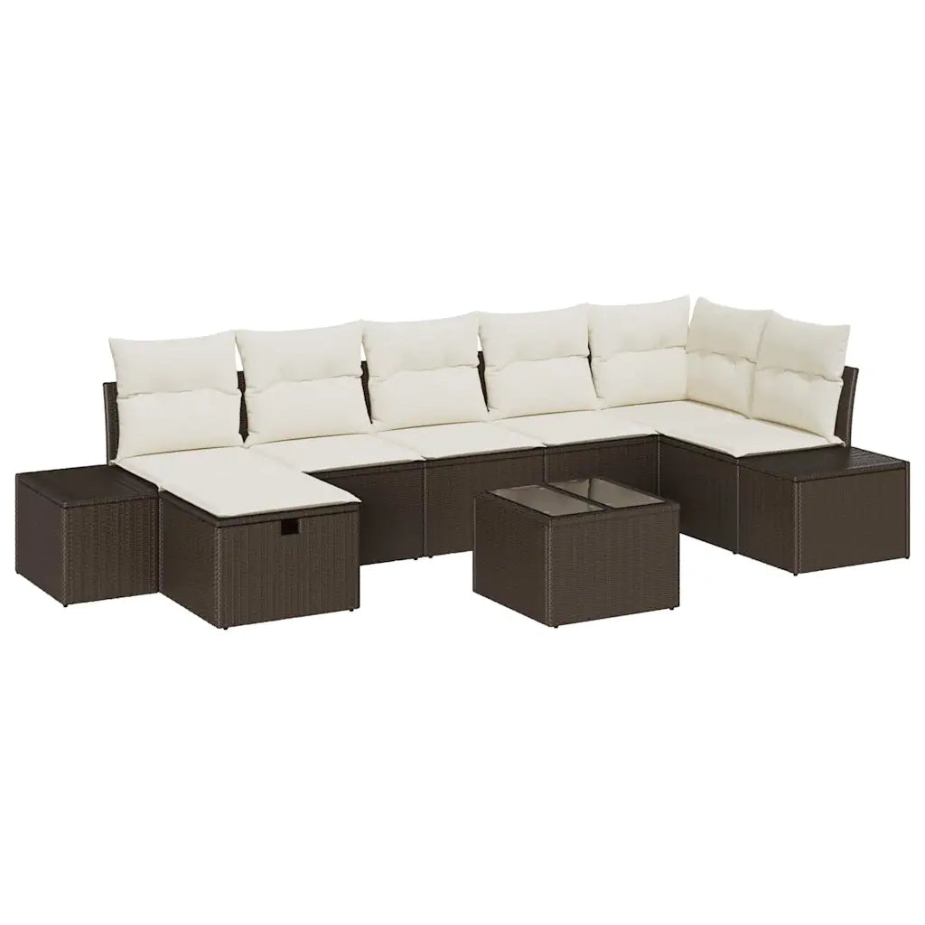 Set Divano da Giardino con cuscino 8 pcs Marrone polyrattan