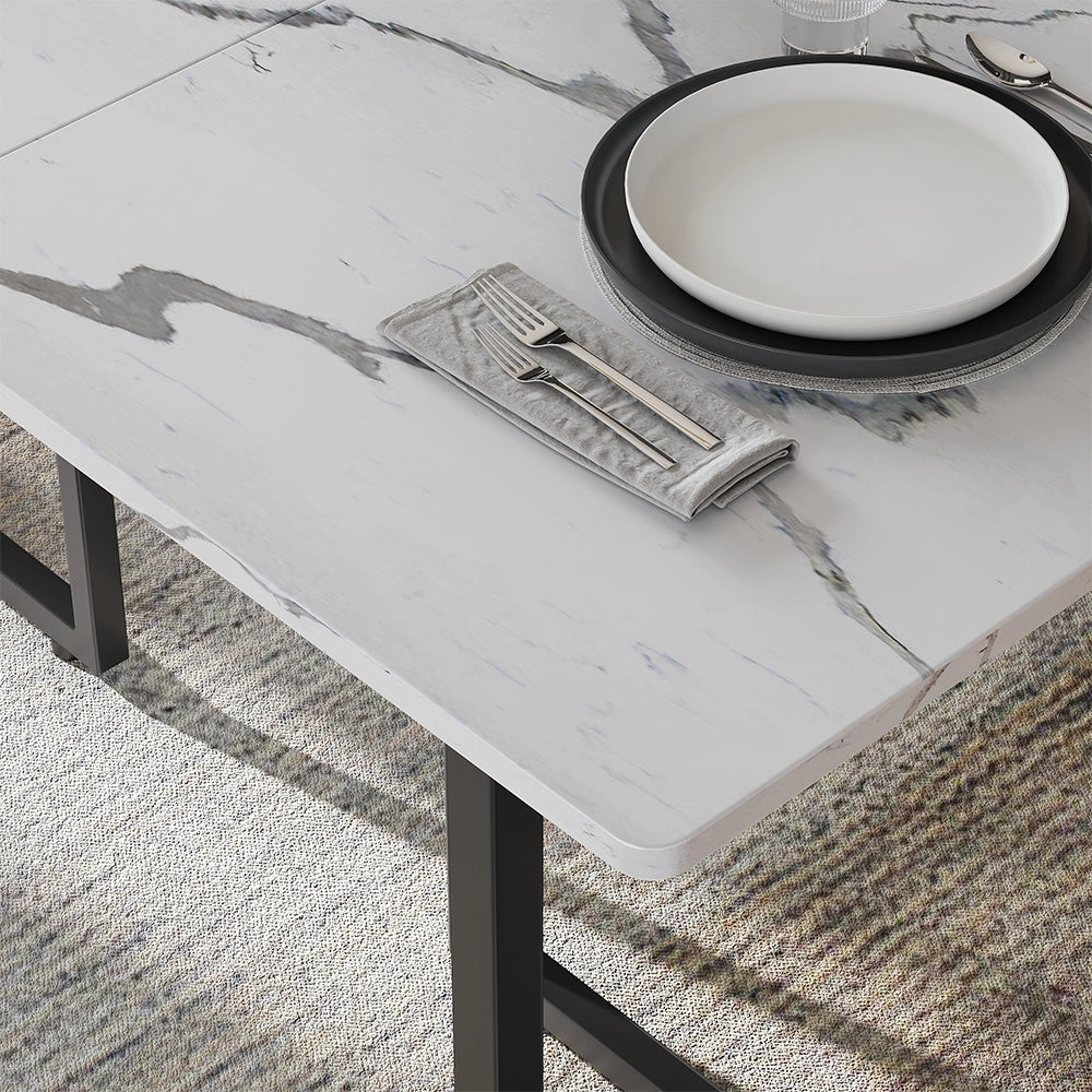 Vicco Tavolo da pranzo Nero/marmo-bianco 140 x 80 cm