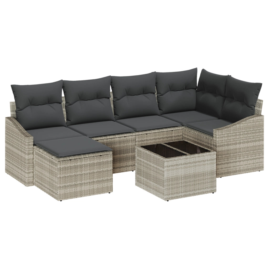 Set da Giardino da 7 Pezzi con Cuscini Grigio in Polyrattan