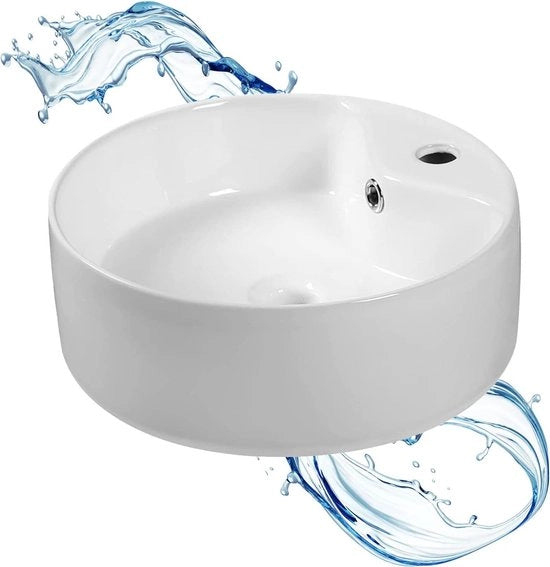 Wastafello in ceramica rotondo - alta lucidità bianco - 40 x 40 x 15 cm - ideale per bagno e armadietto del water